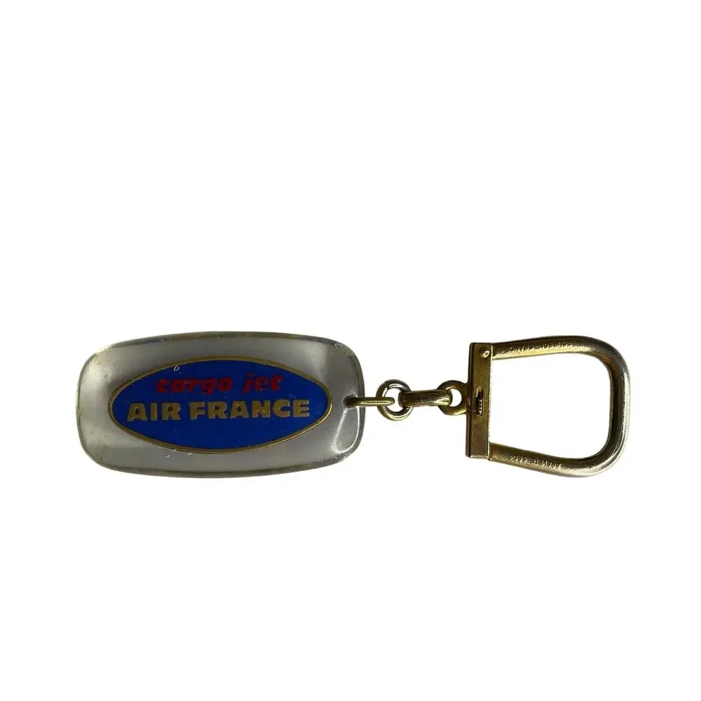 Vintage Air France Pelican Cargo Jet Acrylic & Brass Keychain Luggage Tag